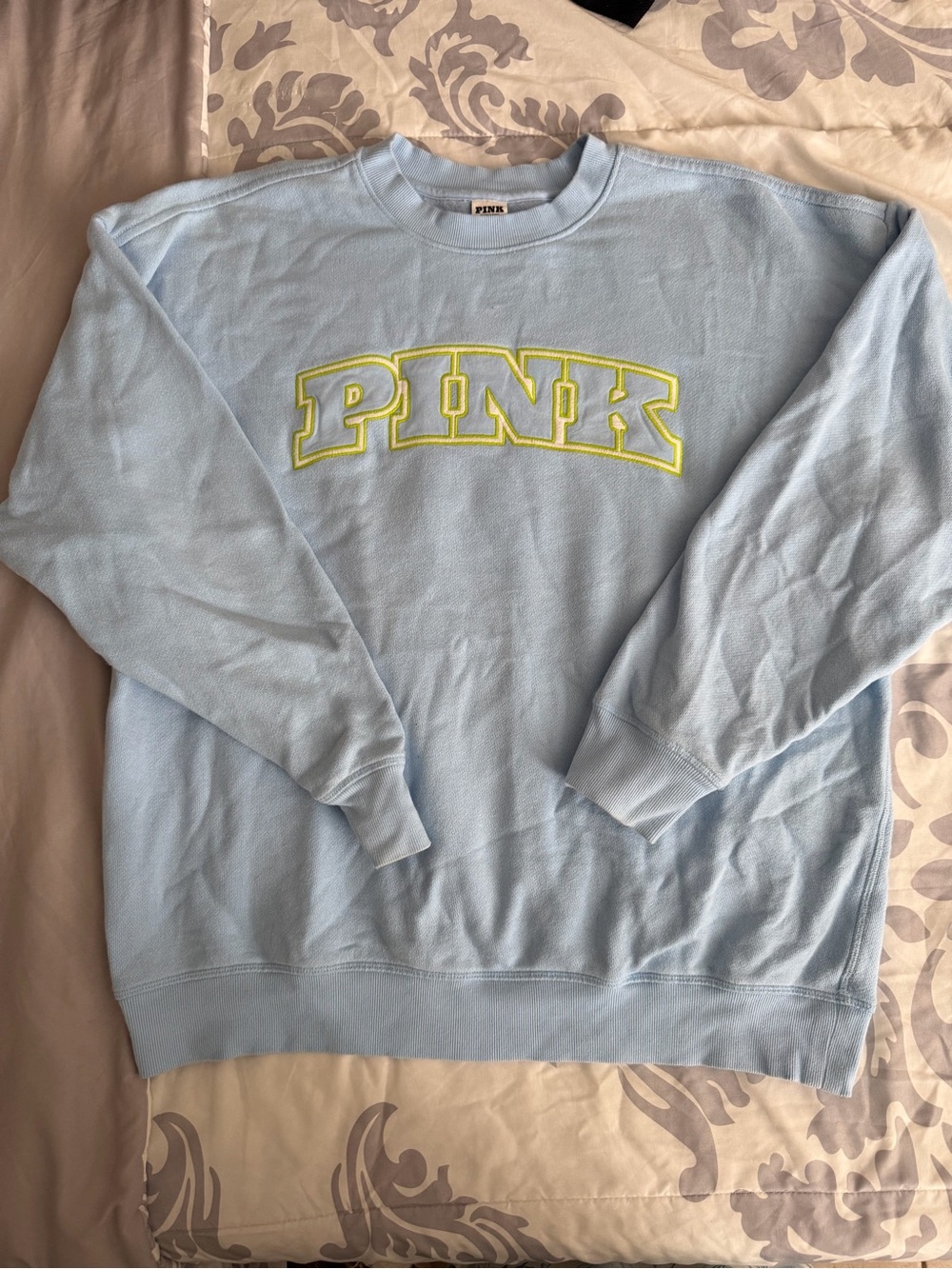 PINK Victoria's Secret Light Blue Crewneck with Yellow Logo
